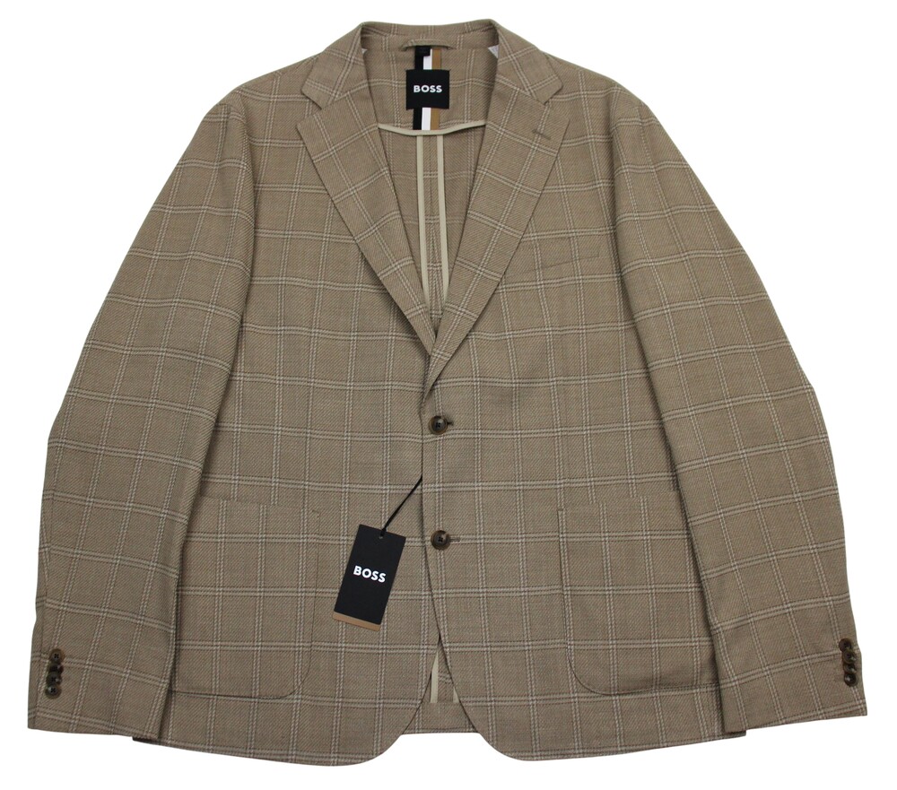 Hugo Boss Hanry Blazer Mens 46 R Brown Windowpane Stretch Wool Cotton Sport Coat